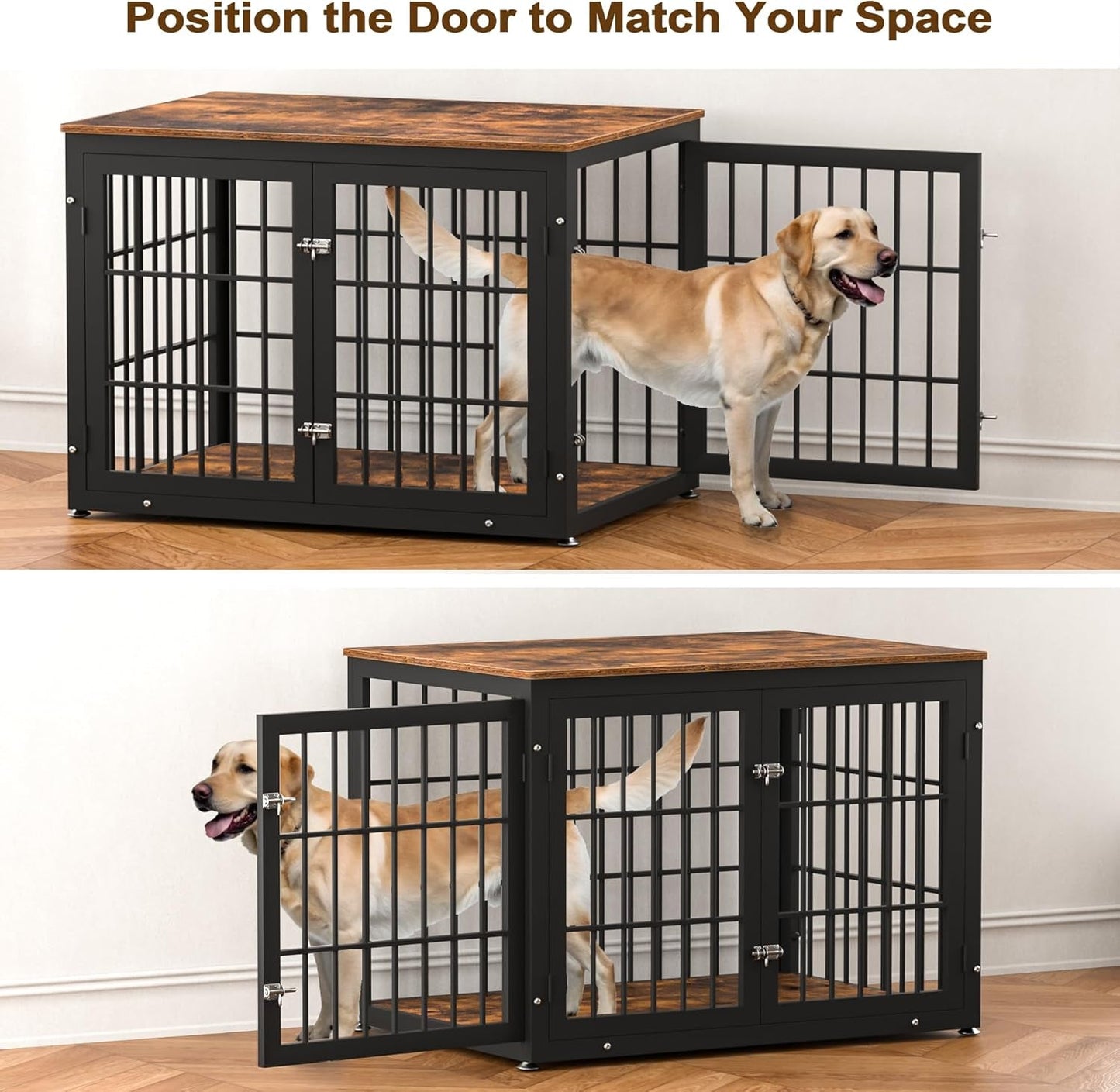 Rustic Dog Crate Furniture – Heavy Duty Wooden Kennel & End Table for Large/Medium Dogs (42" Brown) - Paw Fit Gears