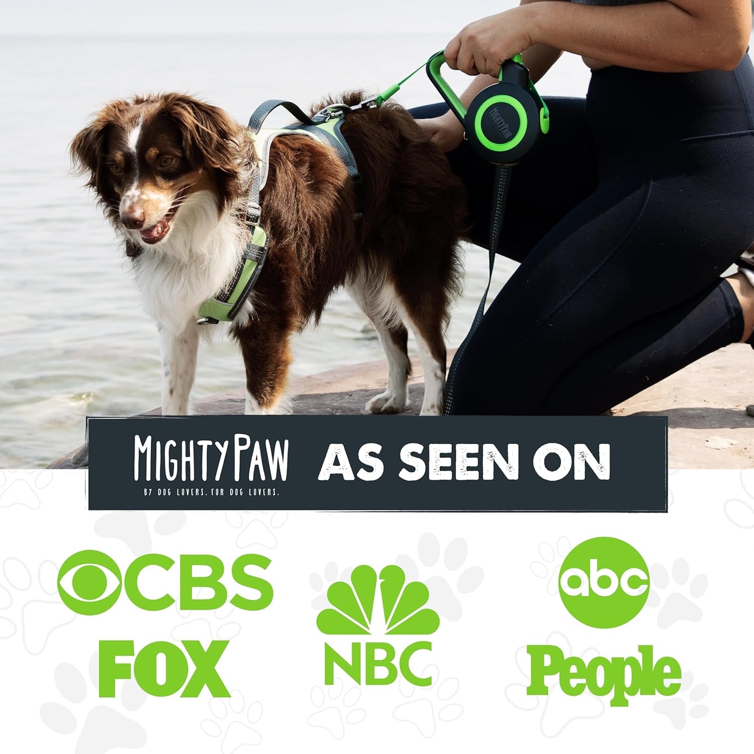 Mighty Paw Retractable Dog Leash 2.0 – 16ft Reflective Nylon for Dogs up to 50 lbs (Green) - Paw Fit Gears