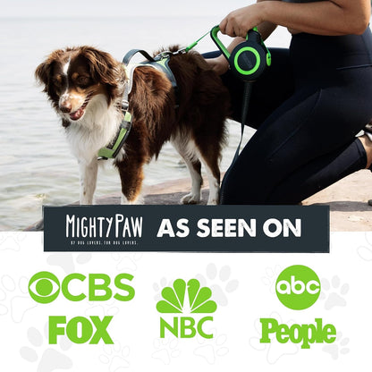 Mighty Paw Retractable Dog Leash 2.0 – 16ft Reflective Nylon for Dogs up to 50 lbs (Green) - Paw Fit Gears