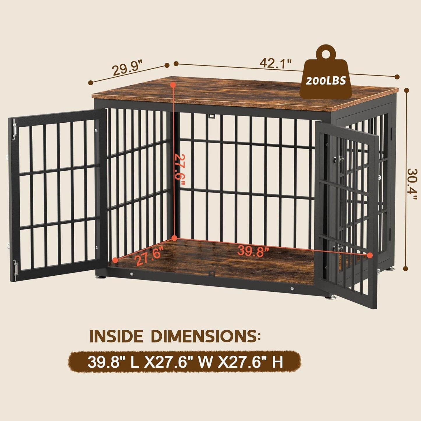 Rustic Dog Crate Furniture – Heavy Duty Wooden Kennel & End Table for Large/Medium Dogs (42" Brown) - Paw Fit Gears