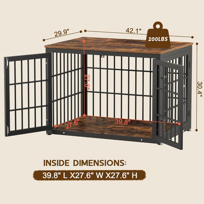 Rustic Dog Crate Furniture – Heavy Duty Wooden Kennel & End Table for Large/Medium Dogs (42" Brown) - Paw Fit Gears